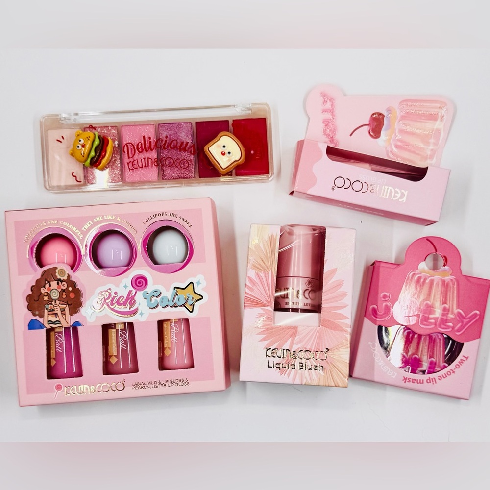 Kevin & Coco 5 Piece Makeup Bundle Eyeshadow Blush Lippies NIB